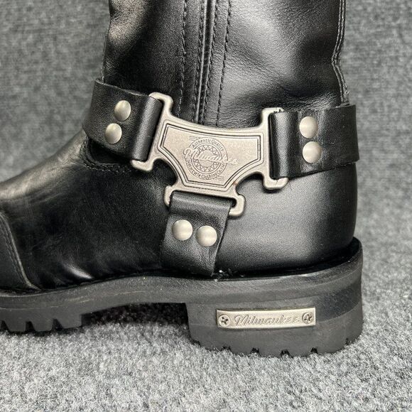Milwaukee 11" Harness Boots Mens Size 9 Black Leather Drag Square Toe Motorcycle - Picture 6 of 14